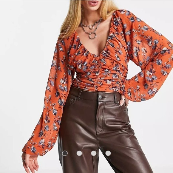 Free People Rose floral print blouse orange size xs - Picture 1 of 11
